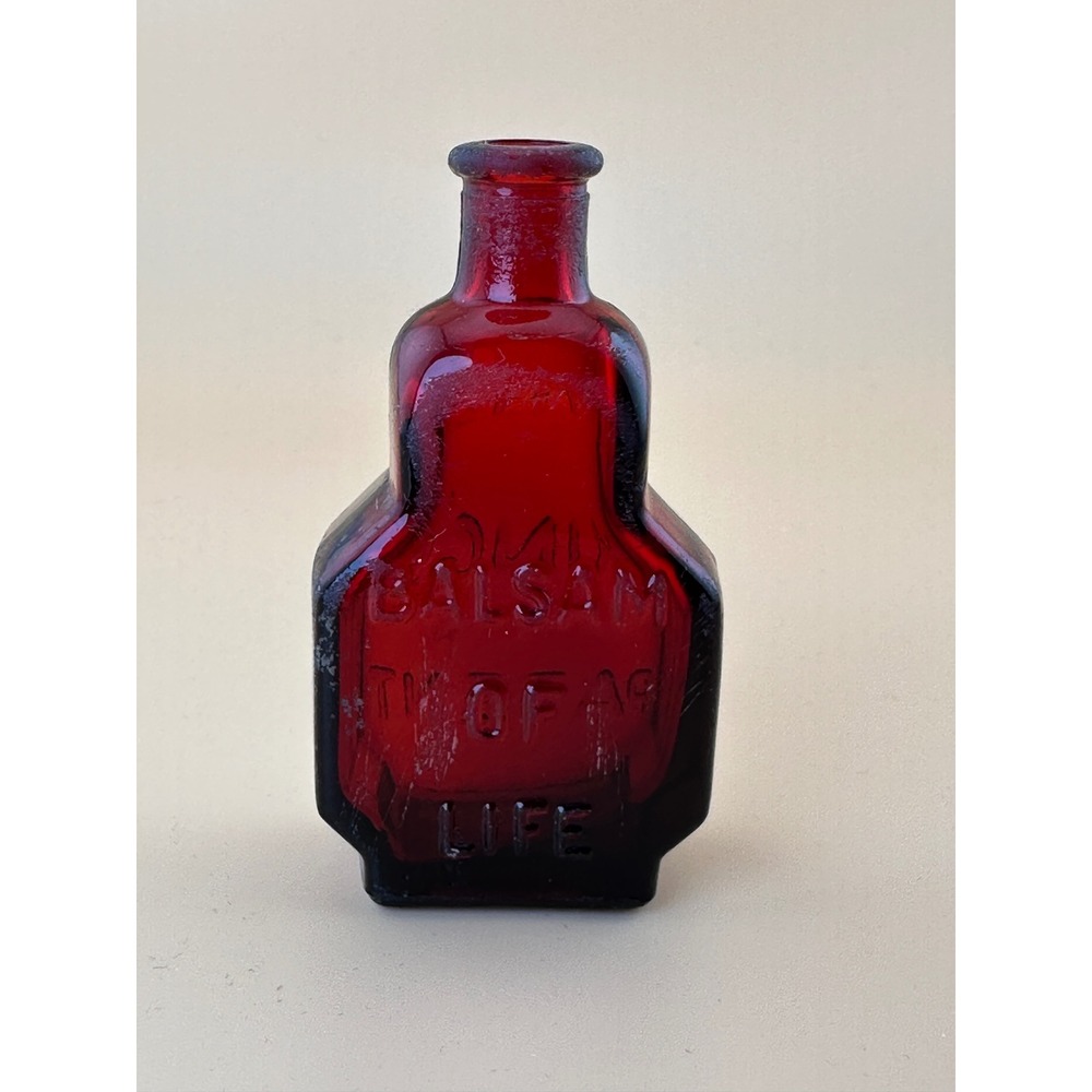 Wheaton NJ Balsam of Life The Kings Patent Mini Red Glass Bottle Vintage 1971